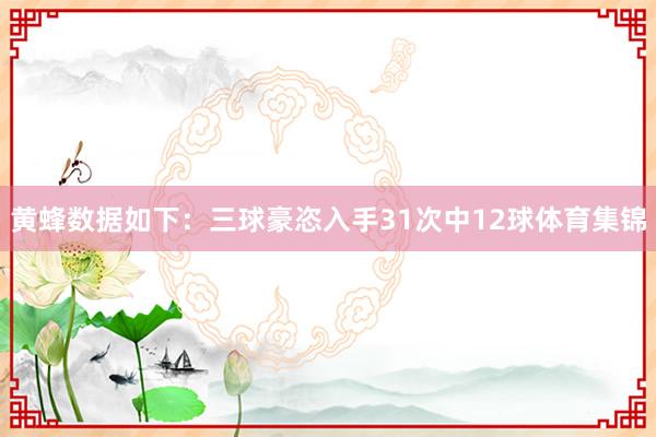 黄蜂数据如下：三球豪恣入手31次中12球体育集锦